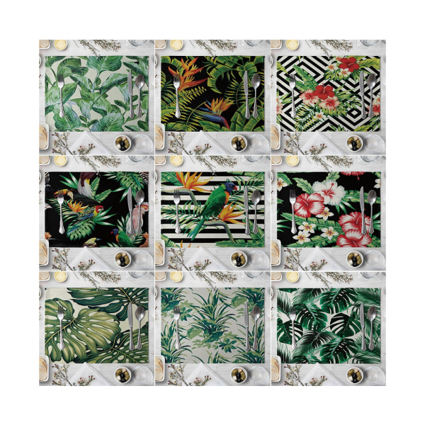 Gröna blad Blomma Matbord Linne Isoleringsmatta Bordstablett Köksinredning-2# unikt värde