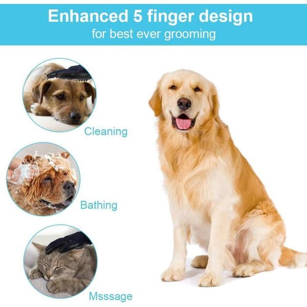 Hunde- og kattepleje massagehandsker, badebørste til langt og kort hår, 1 par, sort