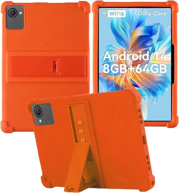 Blødt silikonecover til ZOFYWNAS C10 10 tommer tablet, justerbart stødsikkert børnevenligt cover til Android 14 (Orange)