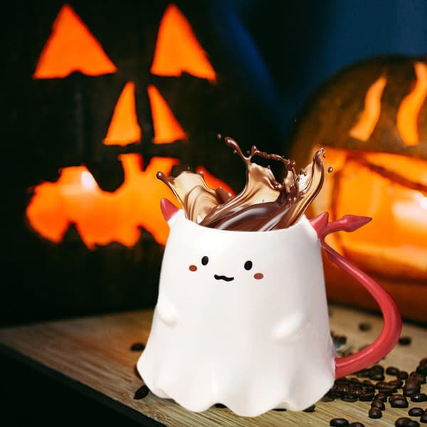 Spooky Ghost Keramisk Mugg, 500ml Halloween Kaffekopp med Handtag