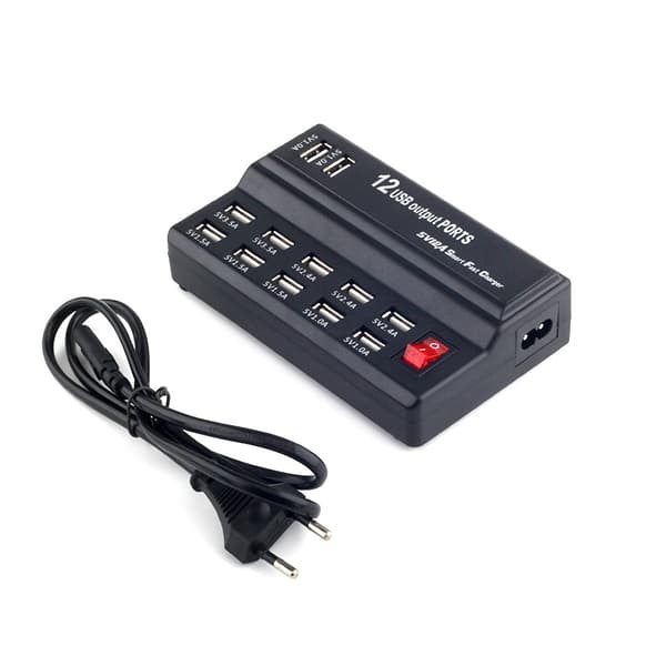 USB-lader med flere porter for hjemmelading Black