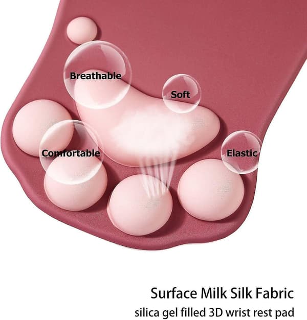 Musematte med håndleddsstøtte, Rød, Ergonomisk musematte, Kawaii kattemusematte, Silikon gel musematte, Nei