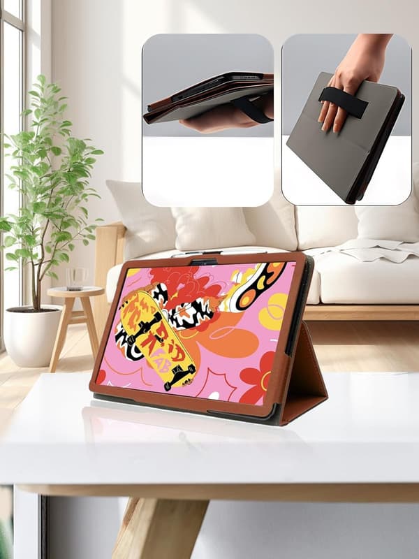 Fodral för XPPen Magic Drawing Pad 12.2\", PU-läder, vikbart stativ, pennhållare, handledsrem brun