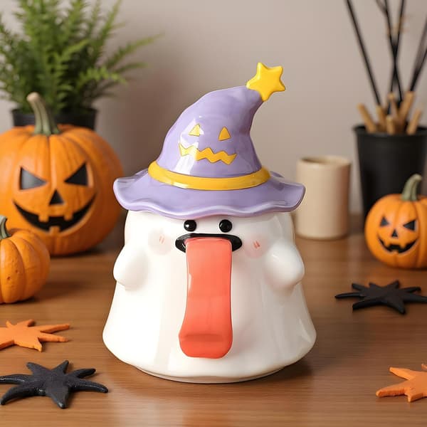 Halloween Spökmugg, Lila Keramisk Kaffekopp, 3.46\" Hög
