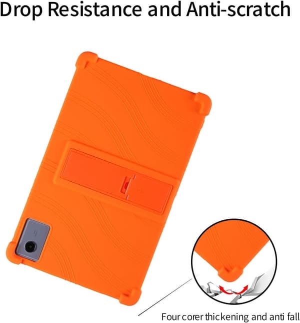 Kompatibel med Lenovo Idea Tab Plus 12.1\" silikondeksel med stativ, støtsikkert for barn, oransje