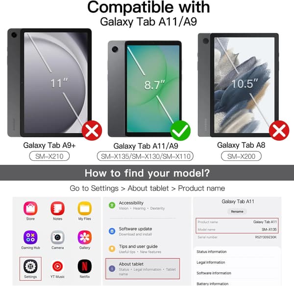 Smal genomskinlig marinblå skyddsfodral kompatibel med Samsung Galaxy Tab A11/A9