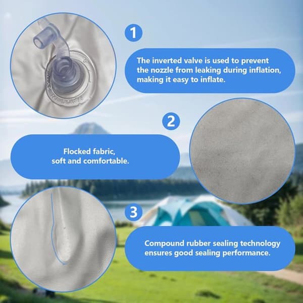 4-pack flockade uppblåsbara kuddar för camping, utomhusbruk, kontor och långa resor