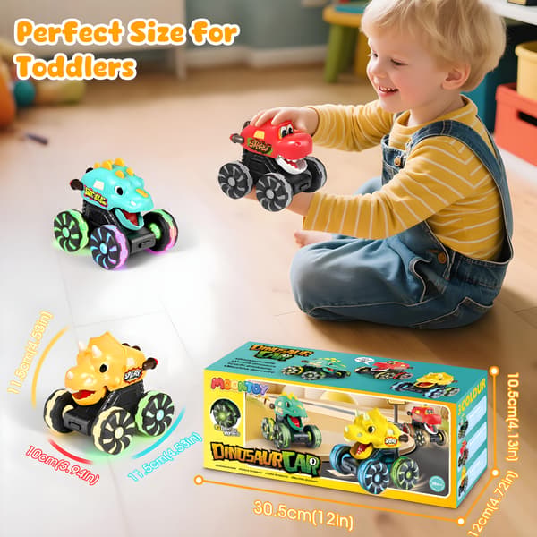3-pack lysande monstertruckleksaker för 1-åringar, tryck-och-kör dinosauriebilar för småbarn B - Light-Up