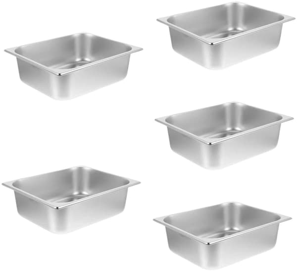 Set med 5 serveringsfat i rostfritt stål, buffébrickor för fester och catering