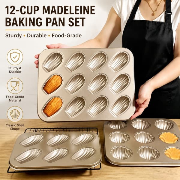 Madeleineform med 12 hål, non-stick kolstål, bakform för snäckkakor, rund, 30 cm 12version