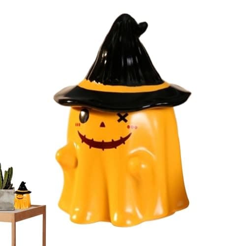 Halloween Spökmugg med lock, gul, keramik kaffekopp, stil 1