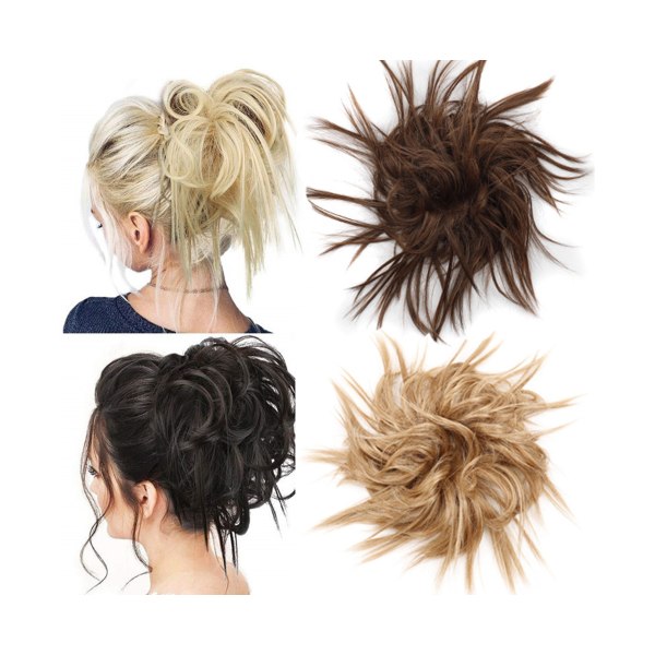 Updo Peruk Smutsig Effekt Förtjocka hår Högtemperatur Fiber Chignon Smutsig Scrunchie Elastisk hårbulle för fest - 2