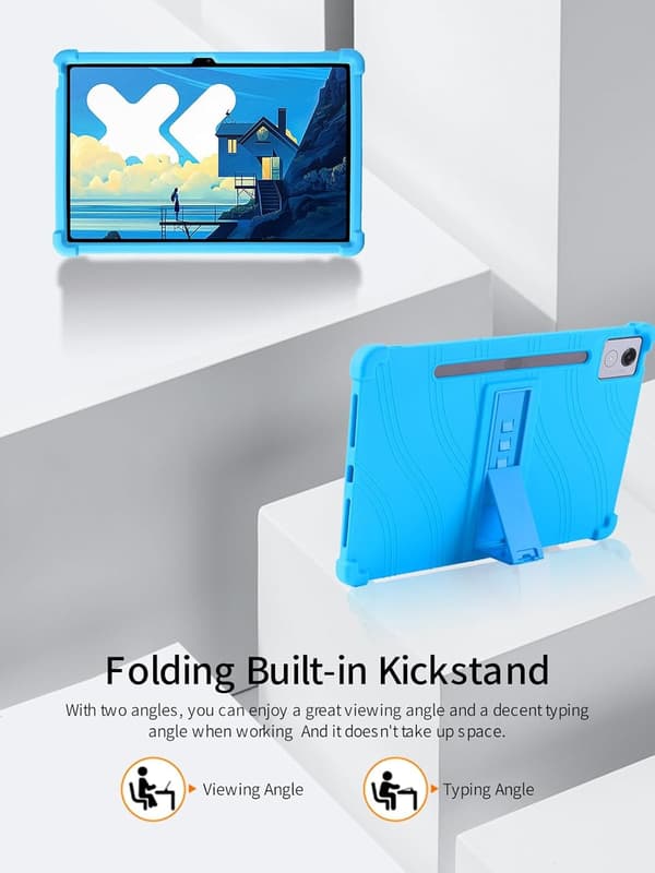 Kompatibel med Lenovo Idea Tab Pro 12.7\" silikondeksel, støtsikkert stativ for barn