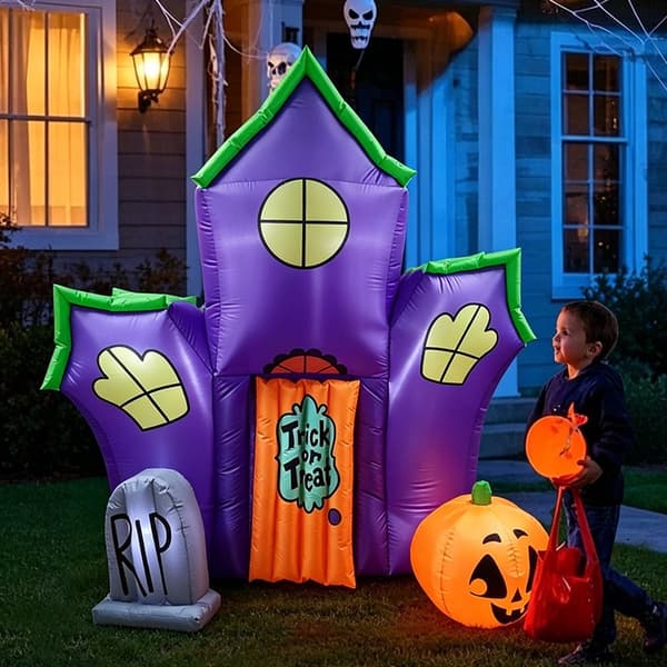 Uppblåsbart spökhus för Halloween, 2,1 meter, gravsten och pumpa, LED-dekoration för utomhusbruk US regulations