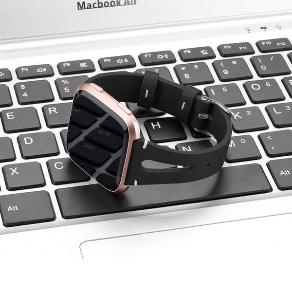 Ægte læderurrem til Fitbit Versa Smartwatch, sort, 20 mm, hult design