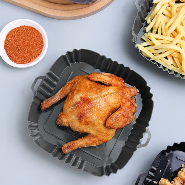 Silikon Air Fryer-foder, 16 cm, grå, non-stick, återanvändbar, diskmaskinssäker