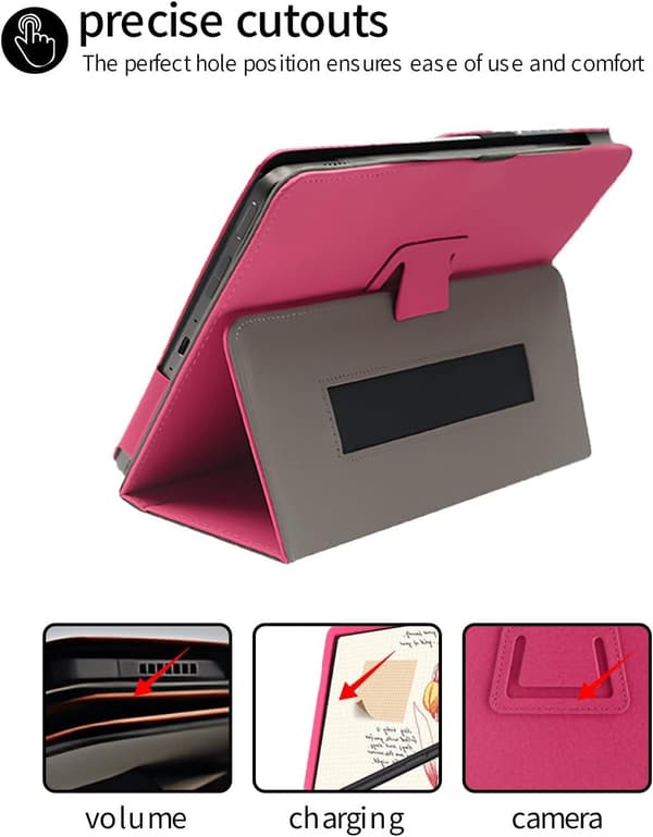 PU-skinnveske for XP-Pen Magic Note Pad 10,95\", sammenleggbart stativ, blyantholder, håndleddsrem, roserød