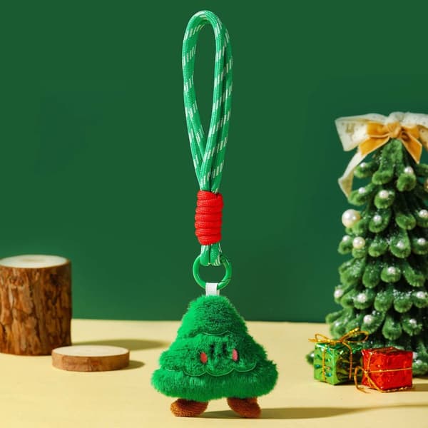 Plys juletræ nøglering, grøn, blød plys, festlig nøglering til nøgler og tasker