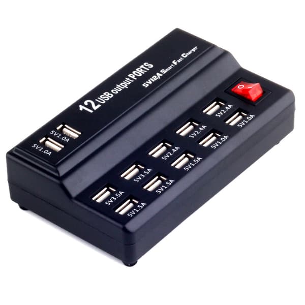 USB-lader med flere porter for hjemmelading Black