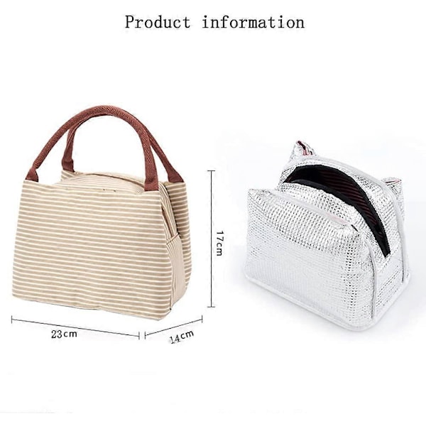 Dame Frokosttaske Stribet Håndtaske Genanvendelig Frokosttaske Madkasse Taske Egnet Beige