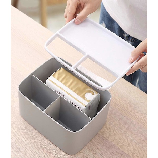Multifunktionell Tissue Box, Fjärrkontroll- och Tissuehållare, Organizer med Tissue Box Grey
