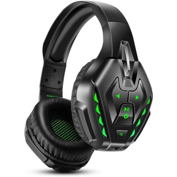 PS4-headset med kabel, trådbundet spelheadset med brusreducerande mikrofon, trådlöst LED-headset med Bluetooth (grön)