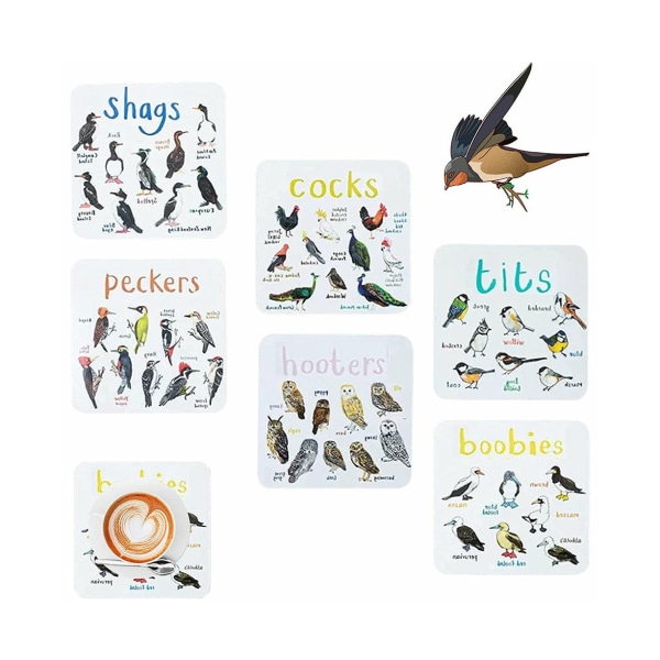 Set av 6st Bird Pun Coasters