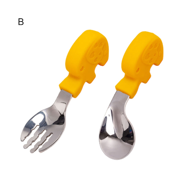 1 Set Bekväm Baby Gaffel Sked Anti-deform Baby - Gul B