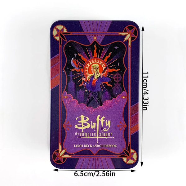Lila Buffy the Vampire Slayer Tarotkortlek I En Plåtlåda Metallåda Med Pappersguidebok Guldpläterade Kanter Inbunden Utgåva