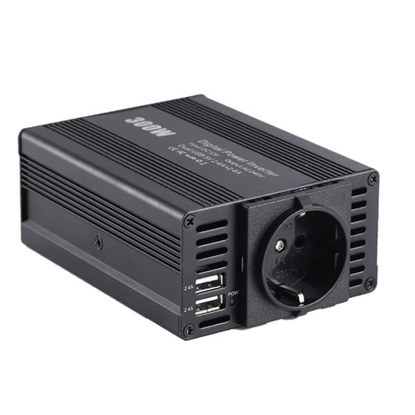 300W Bil DC AC Strømomformer, DC12V til AC220V Strømomformer med USB-porter, Ladefunksjon, EU-uttak Red EU Plug220V