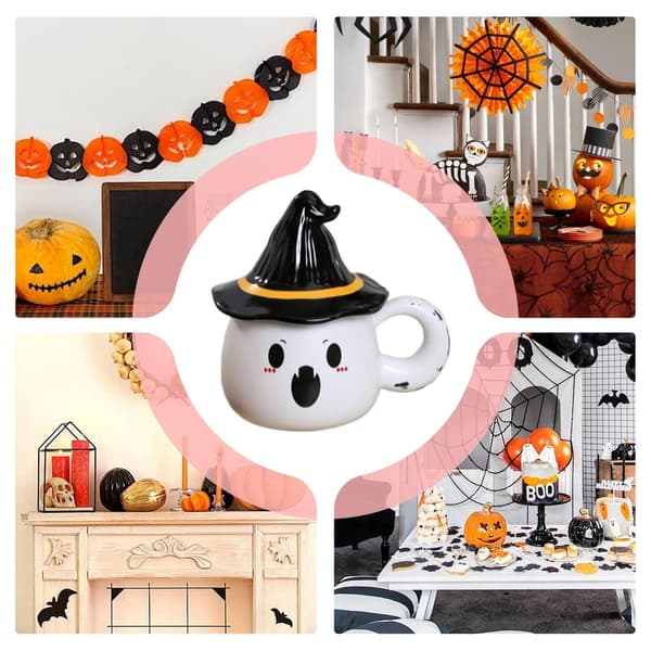 Halloween Spökmugg med Lock, Keramisk Kaffekopp, Vit, Stil 2, Rolig Present