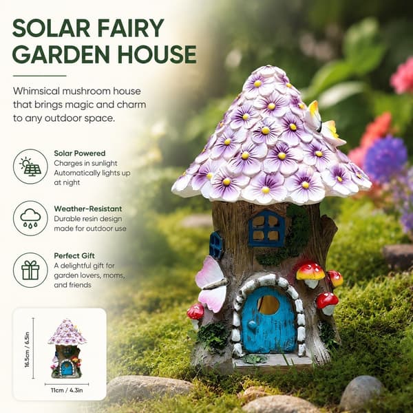 Solar fehavehusstatue, svampefigurlys til terrasse, have, altan, udendørs indretningsgave til mor og kvinder