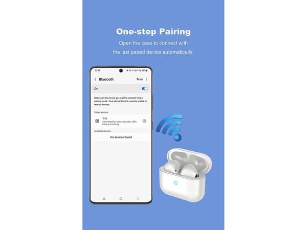True trådlösa Bluetooth-hörlurar med mikrofon, brusreducering, lång batteritid och kompatibla med iPhone.