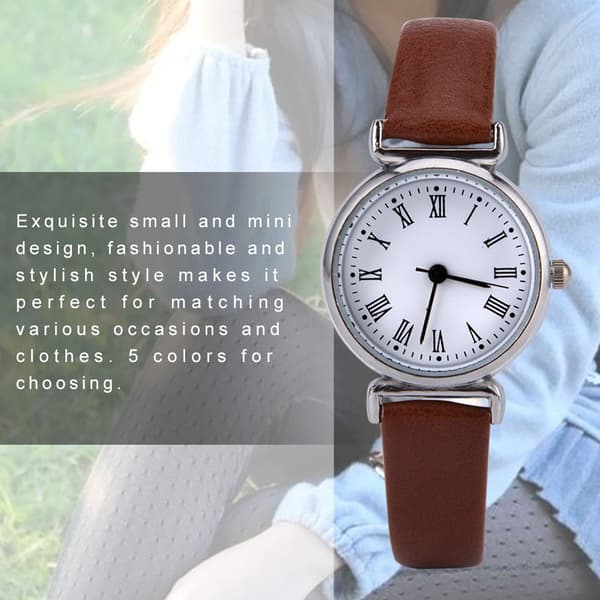 Udsøgt Lille Simpel Mode Dameur Retro Læder Mini Armbåndsur (Kaffe)