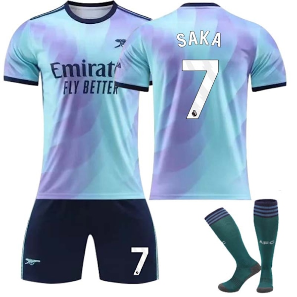 2425Arsenal andra bortatröja Saka fotbollströja uniform + strumpor XS(160-165cm)