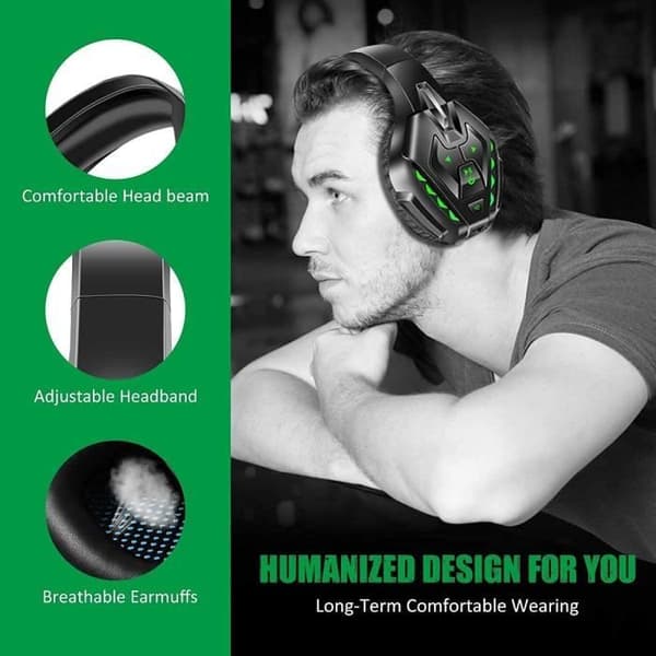 PS4 Kablet Headset, Kablet Gaming Headset med Støyreduserende Mikrofon, LED Trådløst Bluetooth Headset (Grønn)