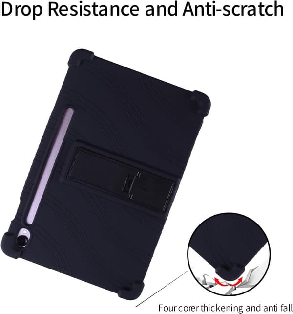 Silikonfodral för Samsung Galaxy Tab S10 Lite 11\", justerbart stativ, stötsäkert, barnvänligt, svart