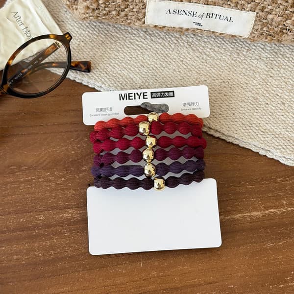 Tjock flätad elastisk hårtofs för enkel hårstyling Red Round Bead Hair Tie