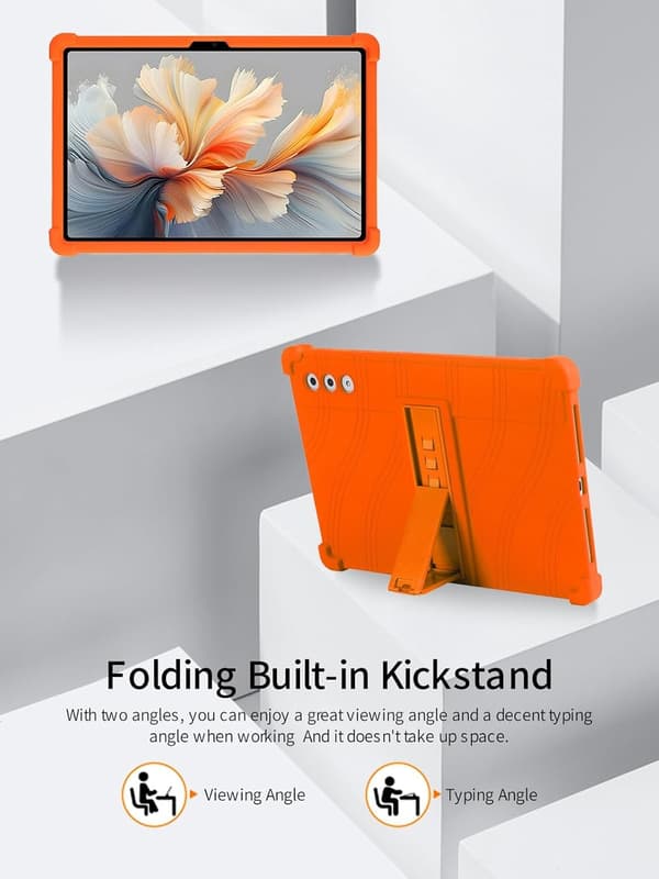 Mjukt silikonfodral för surfplatta kompatibelt med Lenovo Yoga Tab Plus 12.7\", justerbart stativ, stötsäkert, barn, orange