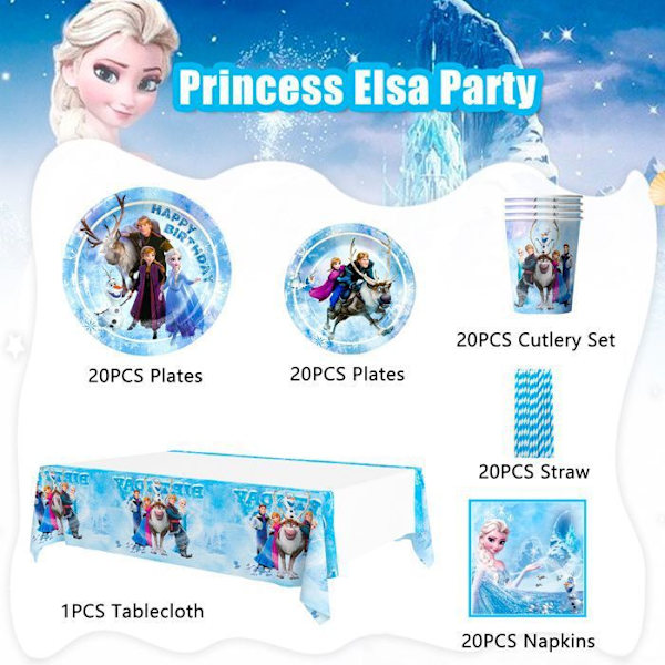 Engångstallrikar Frozen, Kalasdekoration Servisset Elsa, Festservis Set Elsa Färgglad tallrik