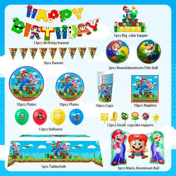Super Mario Födelsedagsdekoration, Födelsedagsballonger, Kalasservis för Barn Födelsedagsfest Flerfärgad