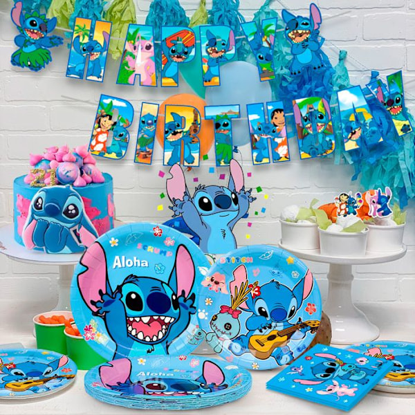 Dekoration Stitch Födelsedag, Festservis Set Stitch Deco Födelsedag Servis kit Stitch för 16 personer Flerfärgad