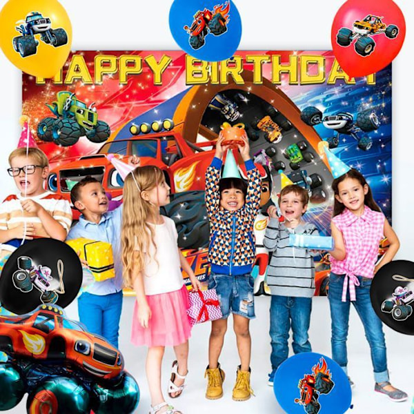 Monster Truck-födelsedagsdekorationer, festbestickset, födelsedagsballonger Rika färger