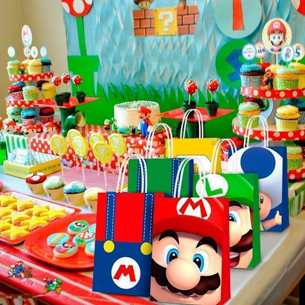 Mario Lahjakassit, Syntymäpäiväjuhlan Koristelu Super Mario Juhlakassi Syntymäpäivälle 74kpl Flerfärgad