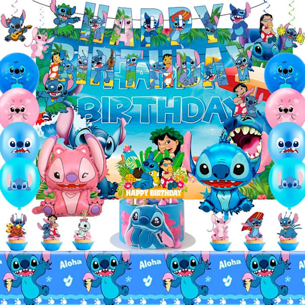 Dekorationstyg Anniversaire, Dekoration för födelsedagsfest Dekoration av festballonger Stitch Födelsedagsballonger Flerfärgad