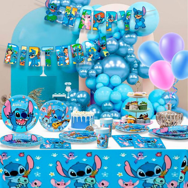 Dekoration Stitch Födelsedag, Festservis Set Stitch Deco Födelsedag Servis kit Stitch för 16 personer Flerfärgad
