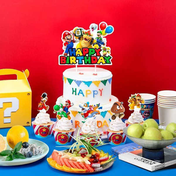 Mario Cupcake Dekoration för Födelsedags Tårta 13st, Mario Födelsedagsfest Dekoration Flerfärgad