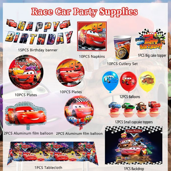 Festdekorationer med Lightning McQueen, Födelsedagsdekorationer Bilar, Set med Engångsartiklar för Födelsedagsfest Bilar Färgglad tallrik