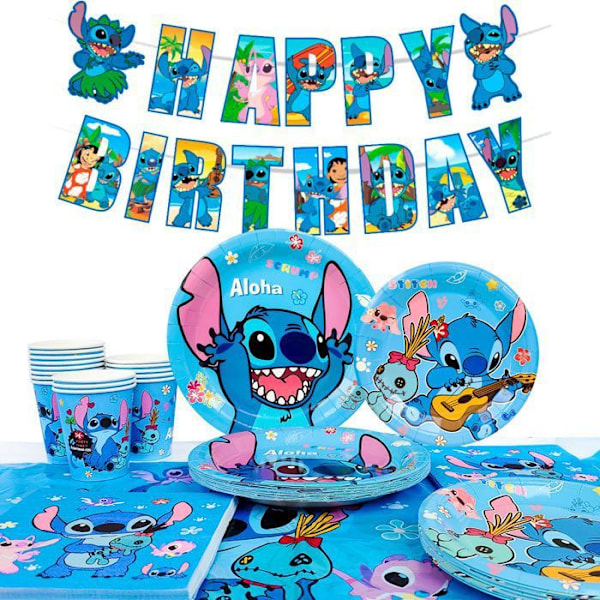 Dekoration Stitch Födelsedag, Festservis Set Stitch Deco Födelsedag Servis kit Stitch för 16 personer Flerfärgad