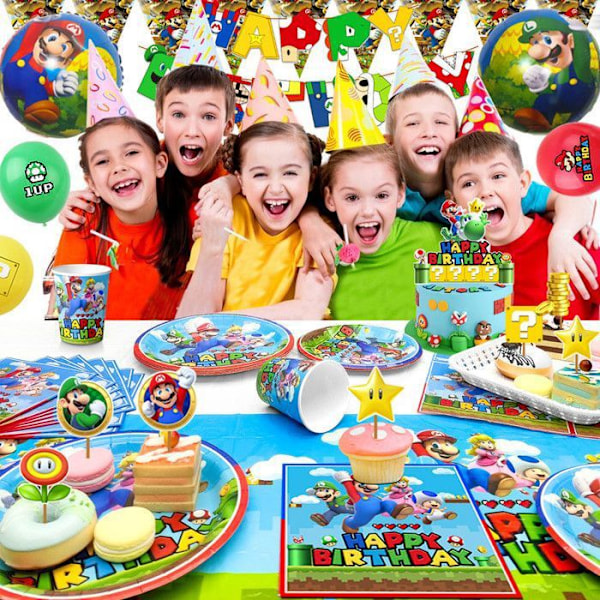 Super Mario Födelsedagsdekoration, Födelsedagsballonger, Kalasservis för Barn Födelsedagsfest Flerfärgad